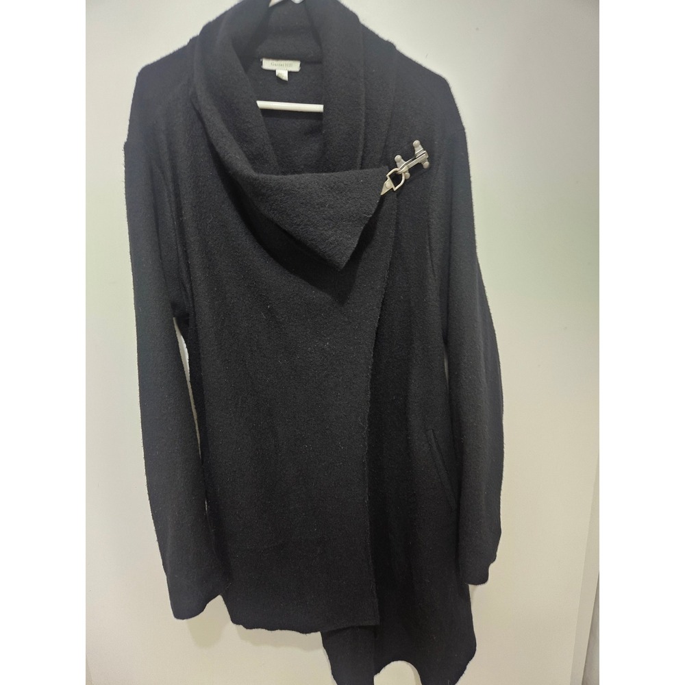 Garnet Hill Womens Black 100% Wool Shawl Collar Toggle Wrap Coat Size 16